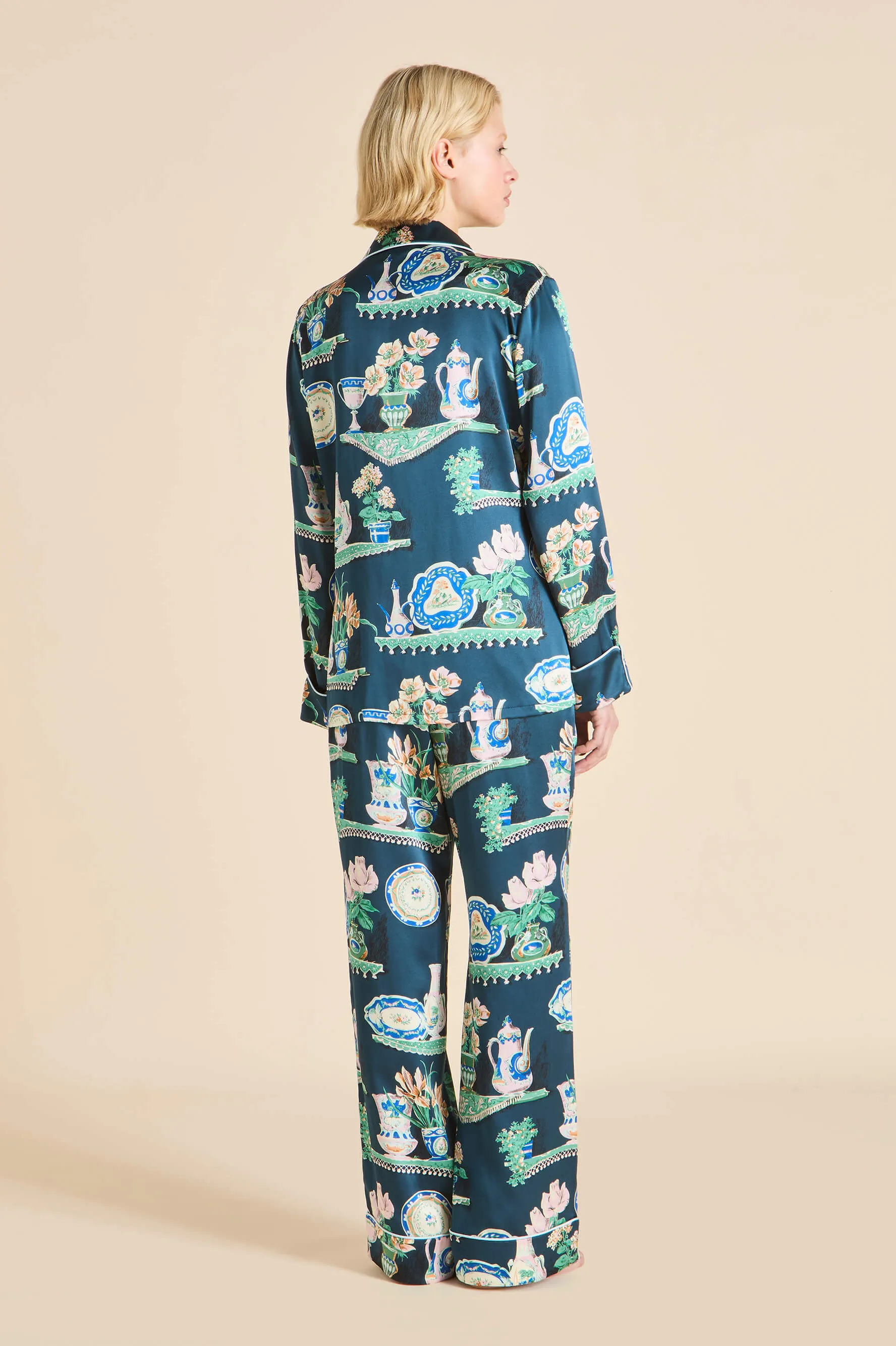 Lila Giotto Green Plate Pajamas in Silk Satin sold by Olivia von Halle product image thumbnail 5