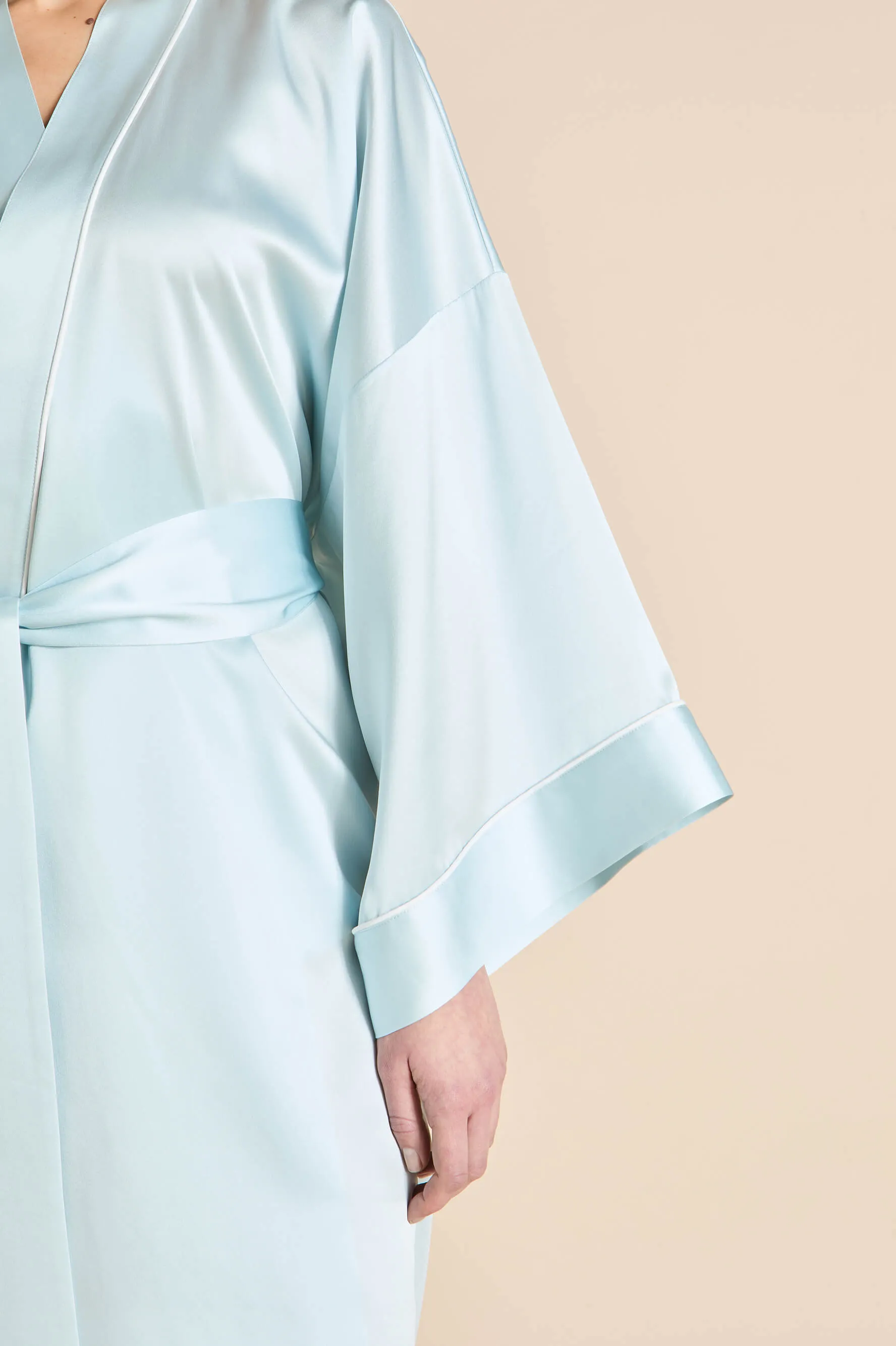 Mimi Powder Blue Ivory Robe in Silk Satin sold by Olivia von Halle product image thumbnail 4