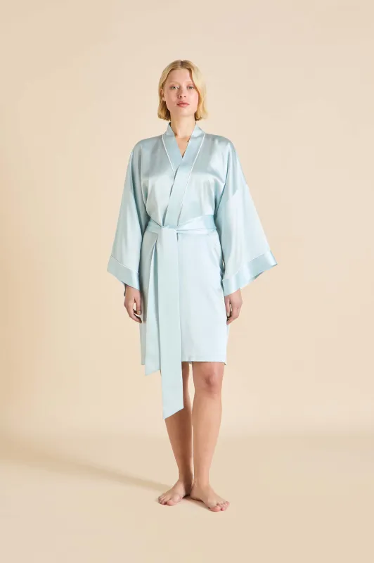 Mimi Powder Blue Ivory Robe in Silk Satin made by Olivia von Halle