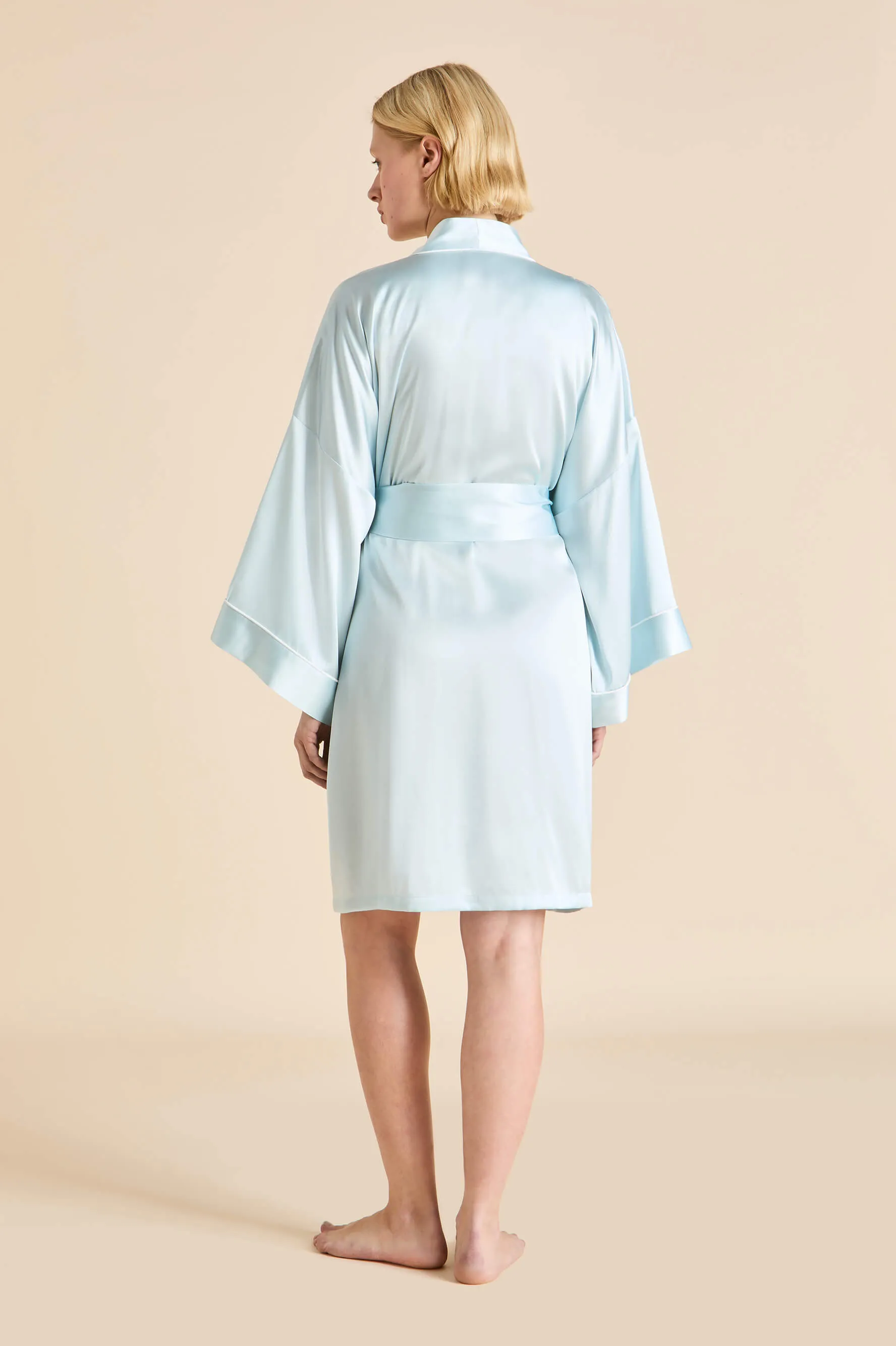 Mimi Powder Blue Ivory Robe in Silk Satin sold by Olivia von Halle product image thumbnail 5