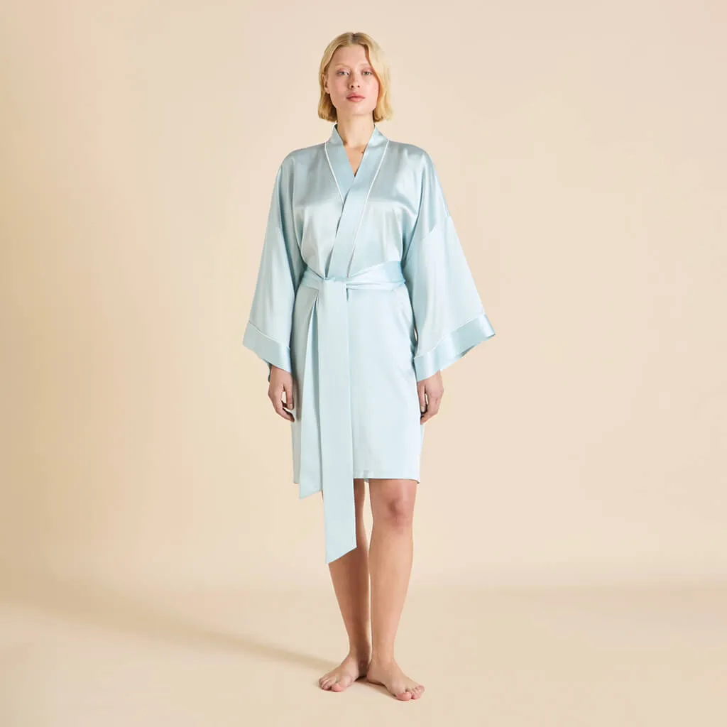 Mimi Powder Blue Ivory Robe in Silk Satin sold by Olivia von Halle product image thumbnail 2