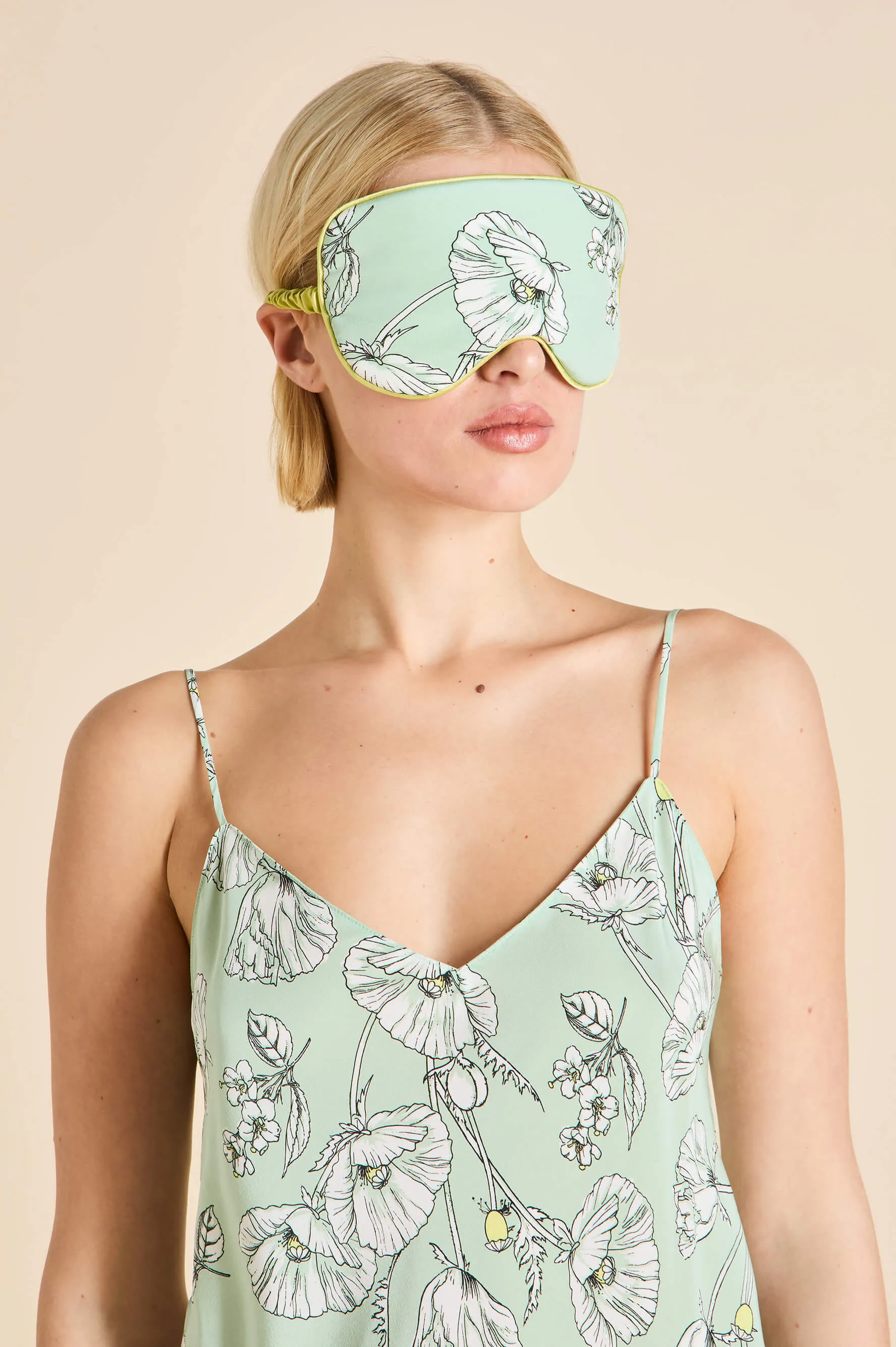 Audrey Delfina Green Floral Eye Mask in Silk Crêpe de Chine sold by Olivia von Halle product image thumbnail 5