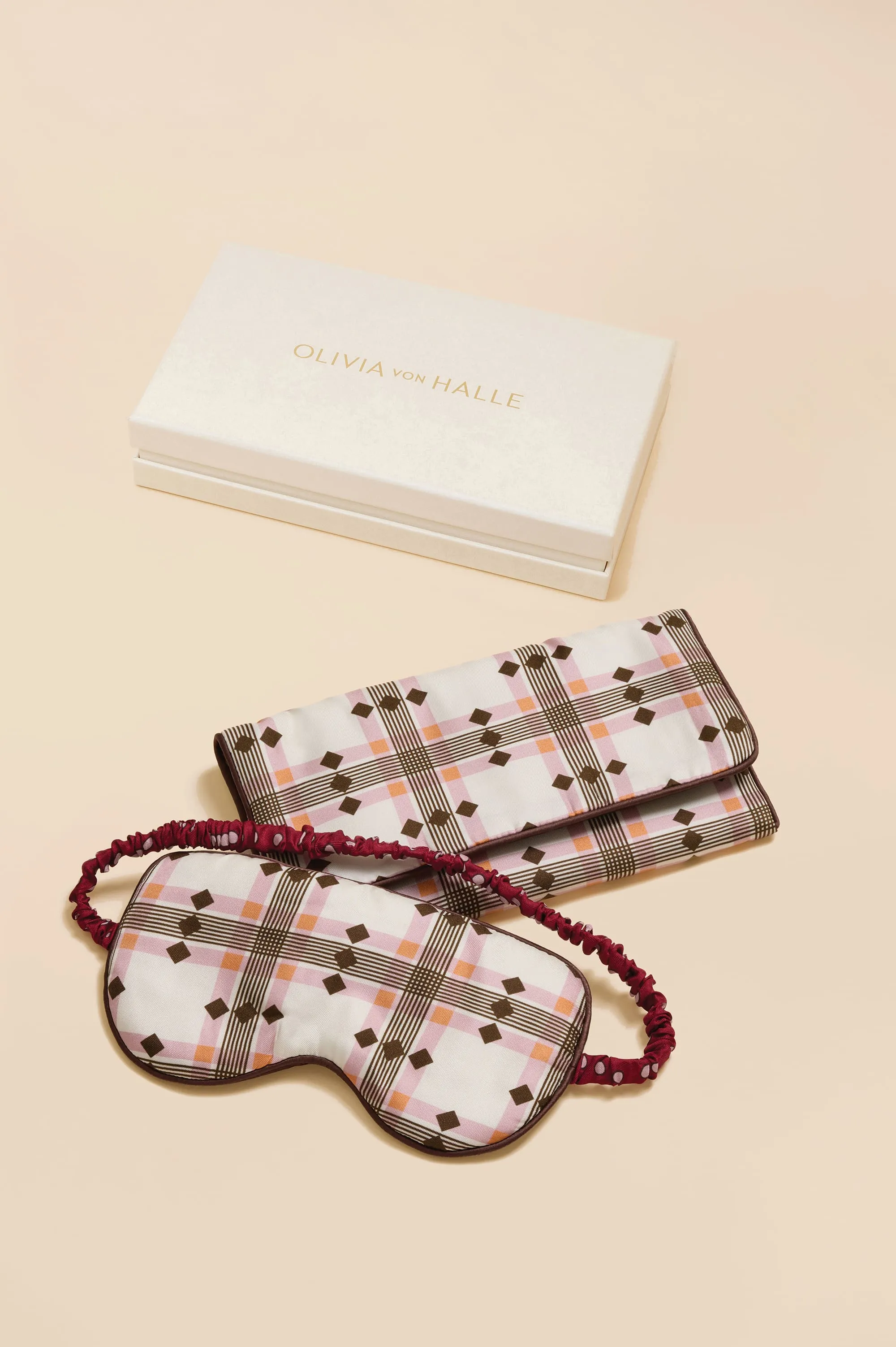 Audrey Cipriani Ivory Geometric Eye Mask in Silk Twill sold by Olivia von Halle