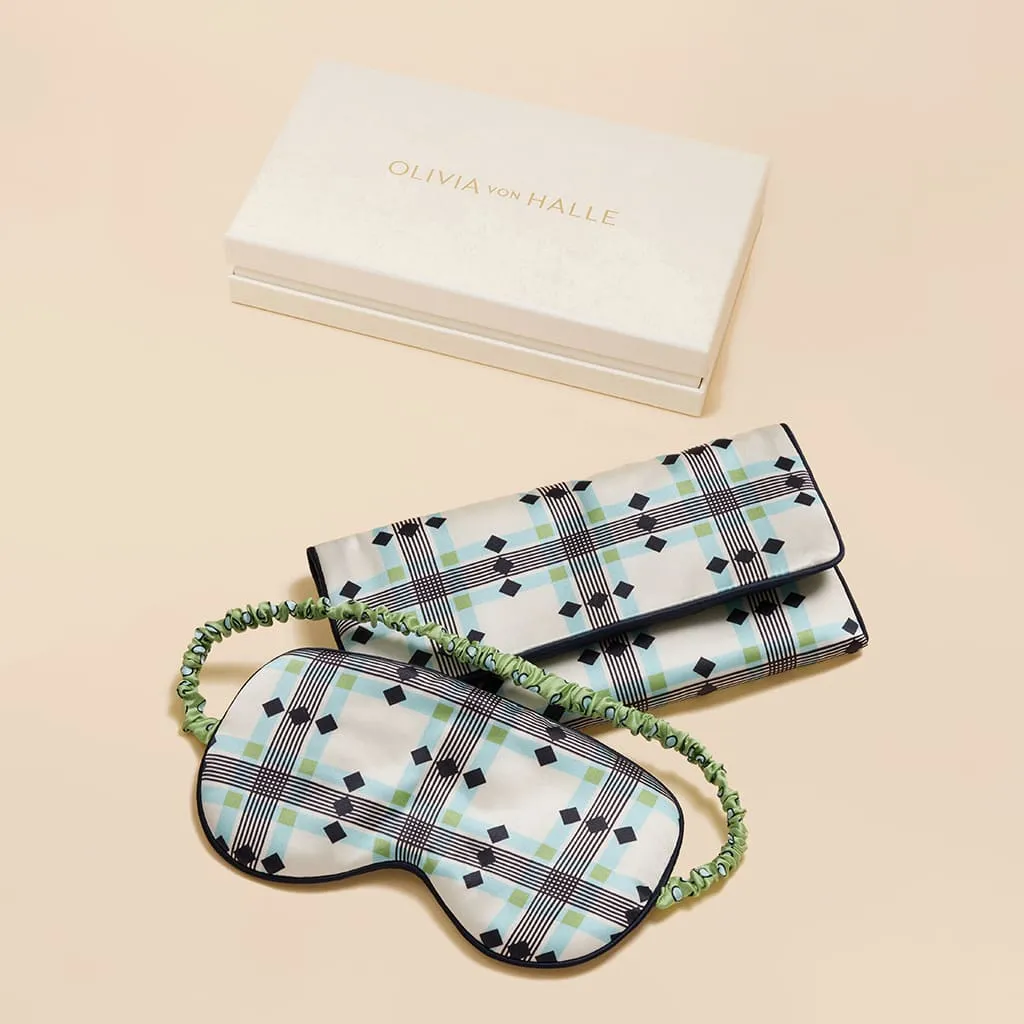 Audrey Cini Green Geometric Eye Mask in Silk Satin sold by Olivia von Halle product image thumbnail 2