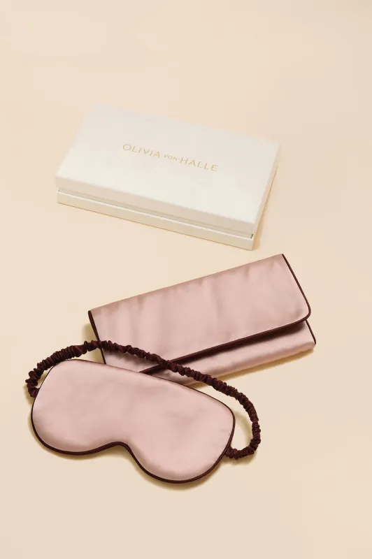 Audrey Rose Pink Eye Mask in Silk Satin sold by Olivia von Halle