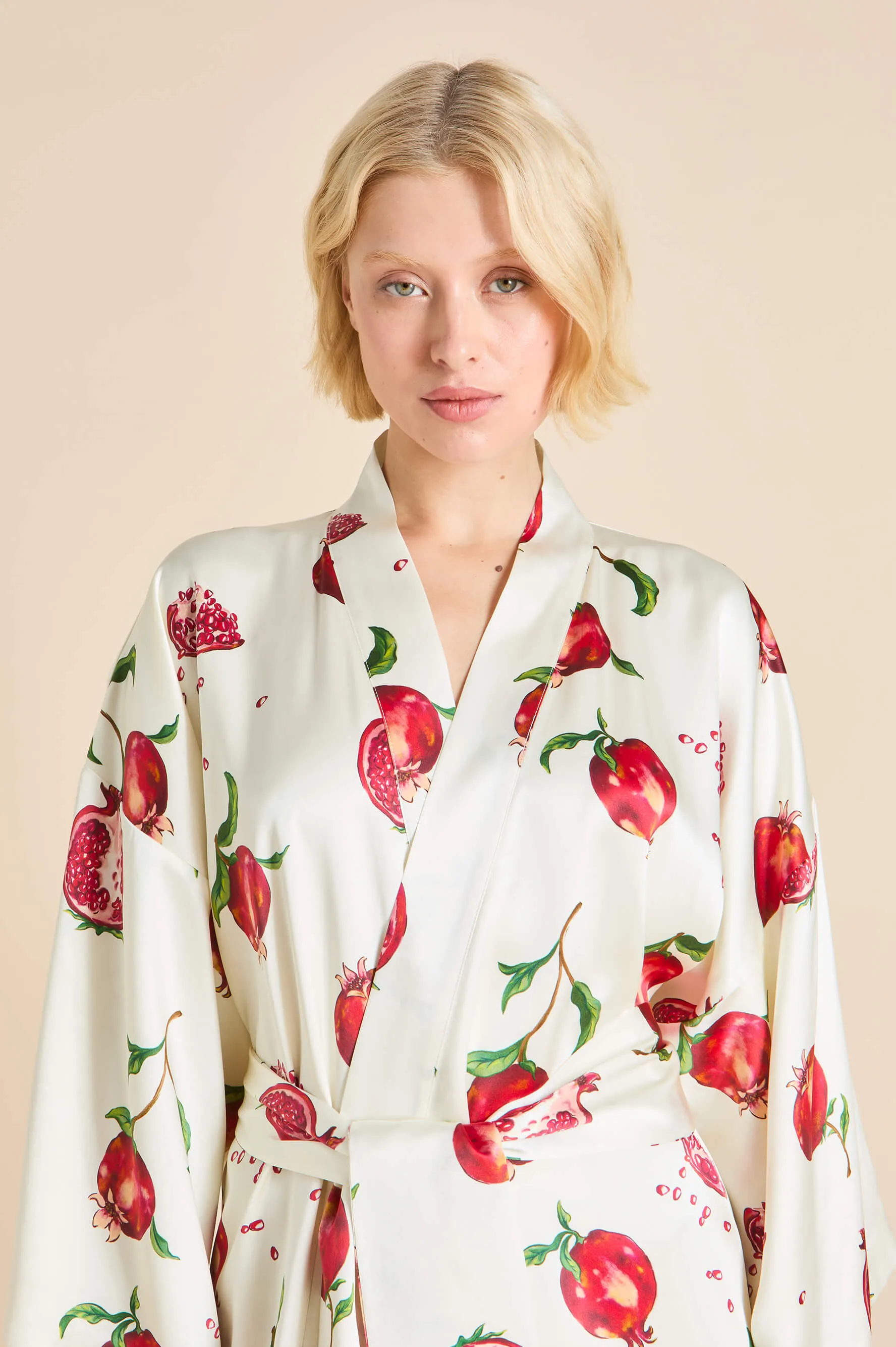 Queenie Allegra Ivory Pomegranate Robe in Silk Satin sold by Olivia von Halle product image thumbnail 3