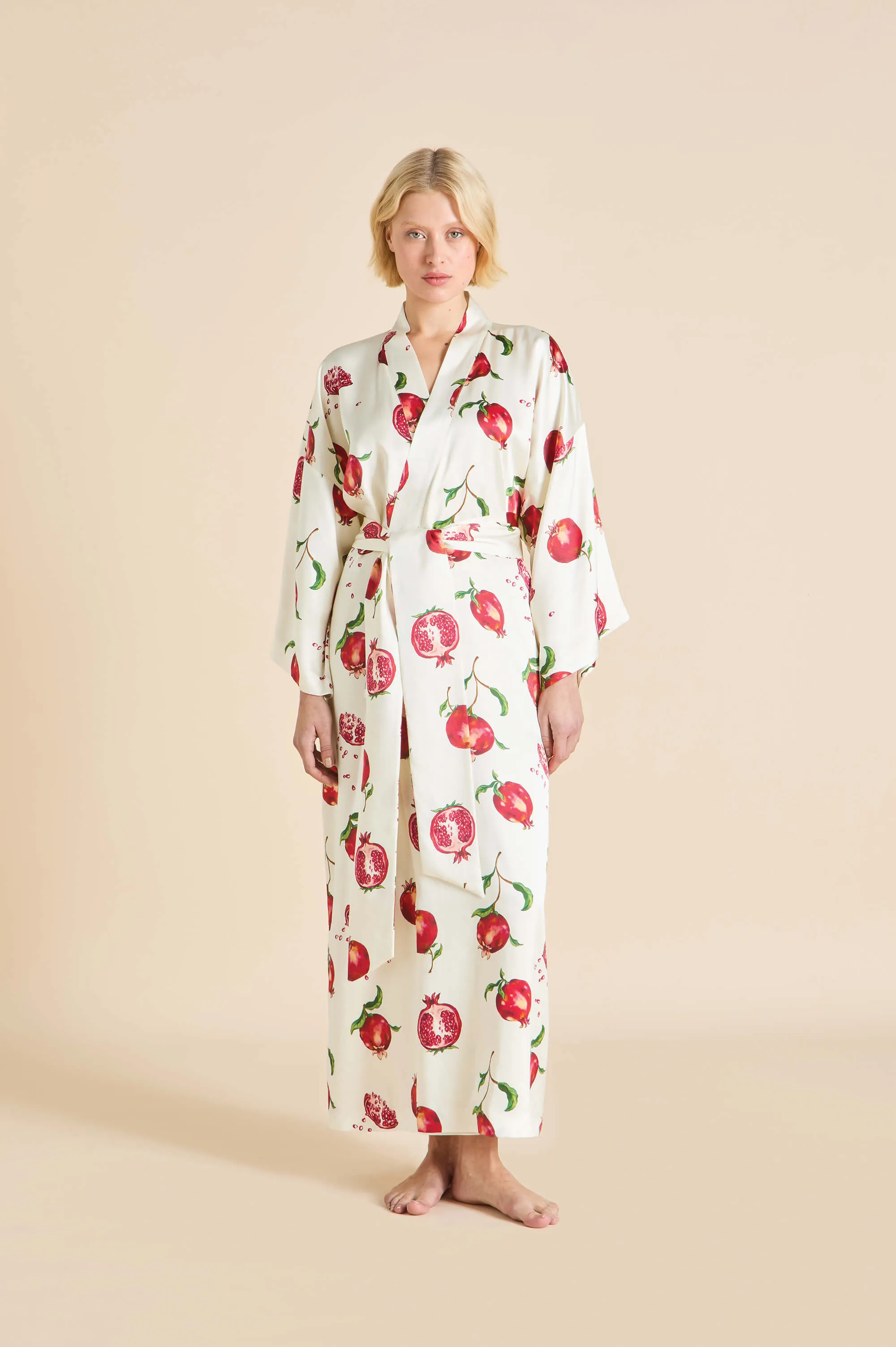 Queenie Allegra Ivory Pomegranate Robe in Silk Satin sold by Olivia von Halle