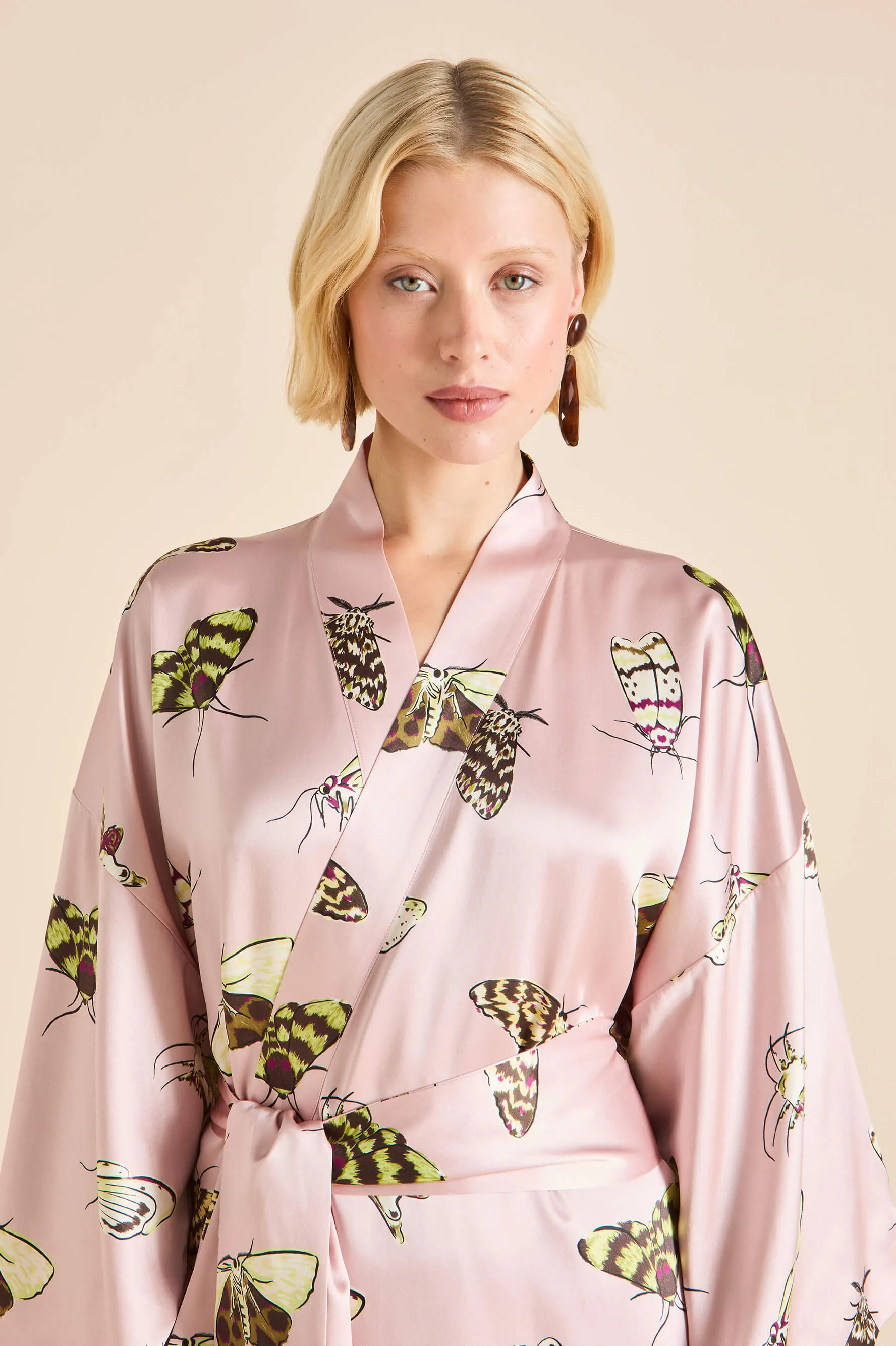 Queenie Elda Pink Moth Robe in Silk Satin sold by Olivia von Halle product image thumbnail 3