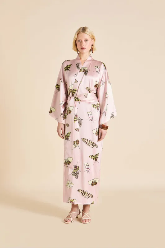 Queenie Elda Pink Moth Robe in Silk Satin made by Olivia von Halle
