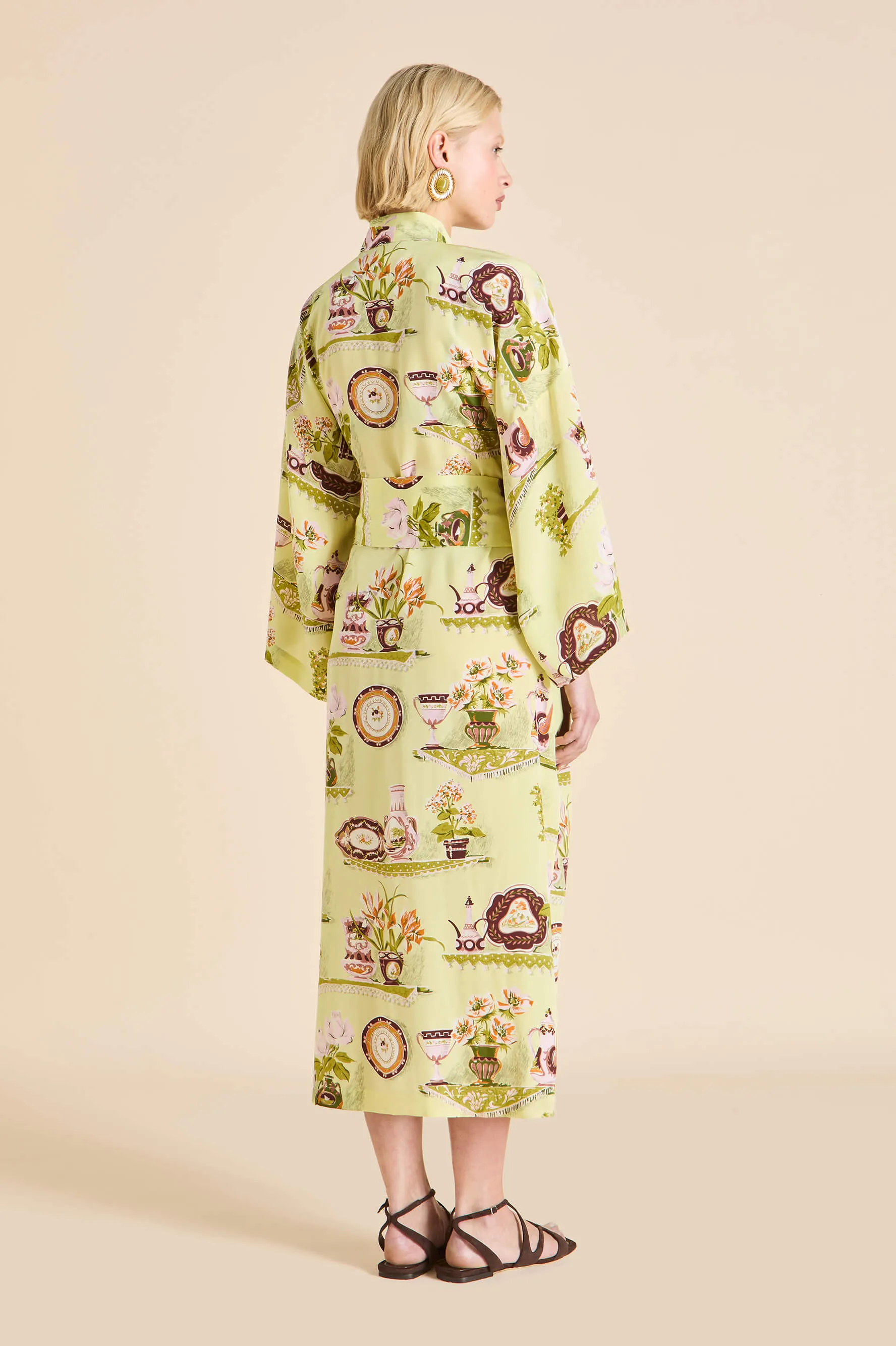 Amaya Aulenti Green Plate Robe in Silk Crêpe de Chine sold by Olivia von Halle product image thumbnail 5