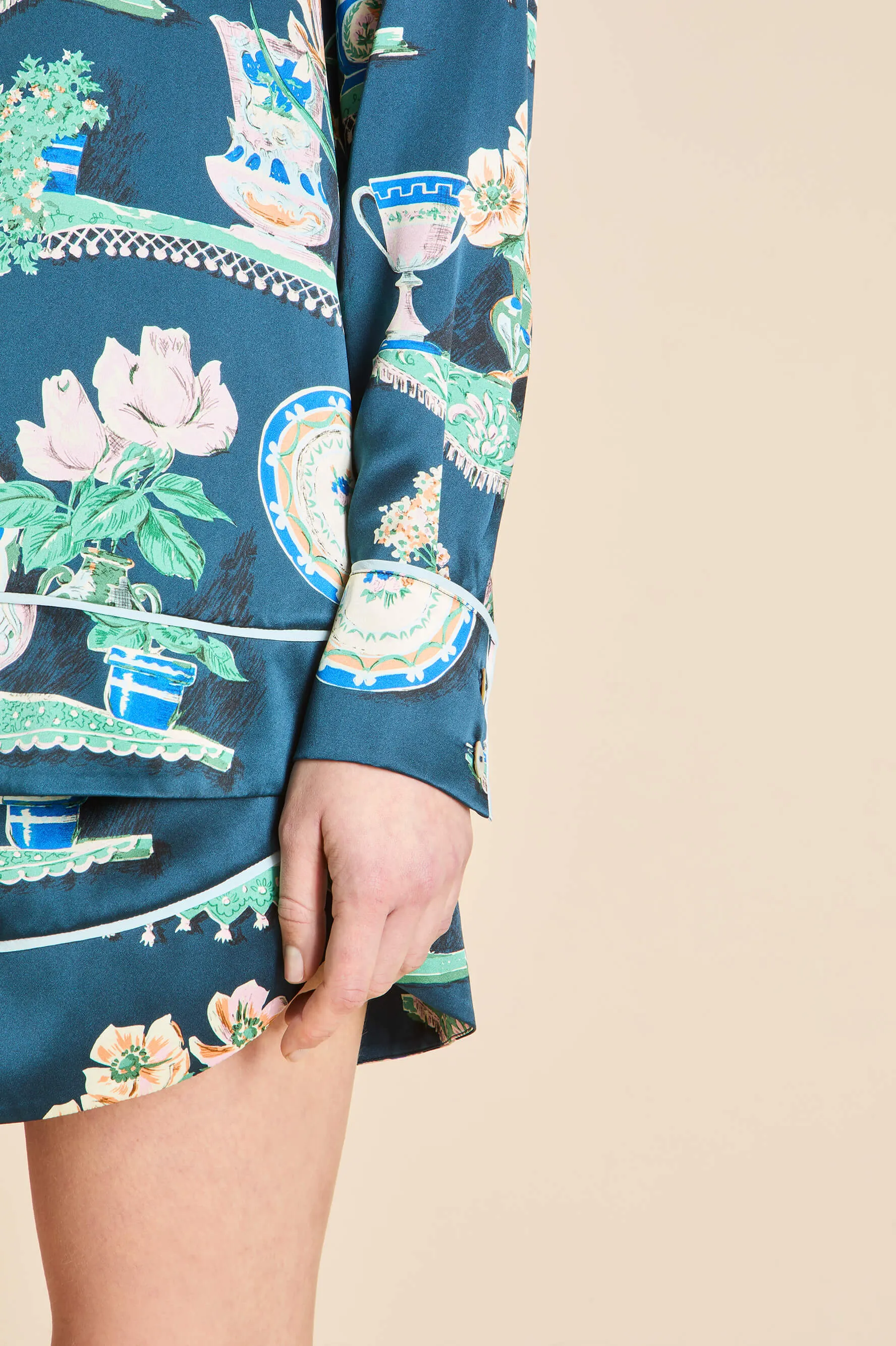 Ebba Giotto Green Plate Pajamas in Silk Satin sold by Olivia von Halle product image thumbnail 4