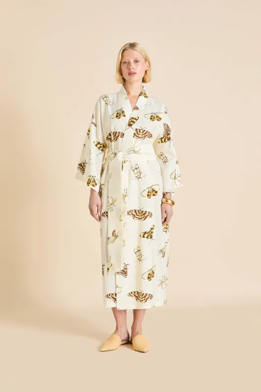 Amaya Opaline Cream Moth Robe in Cotton-Silk sold by Olivia von Halle
