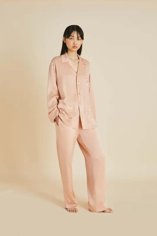 Yves Shell Pink Pyjamas in Sandwashed Silk made by Olivia von Halle