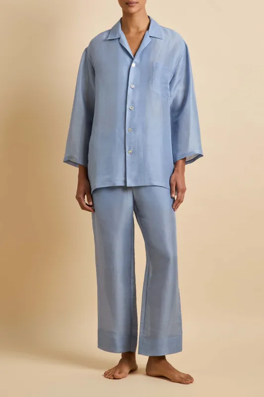 Casablanca Fog Blue Pajamas in Linen-Silk made by Olivia von Halle