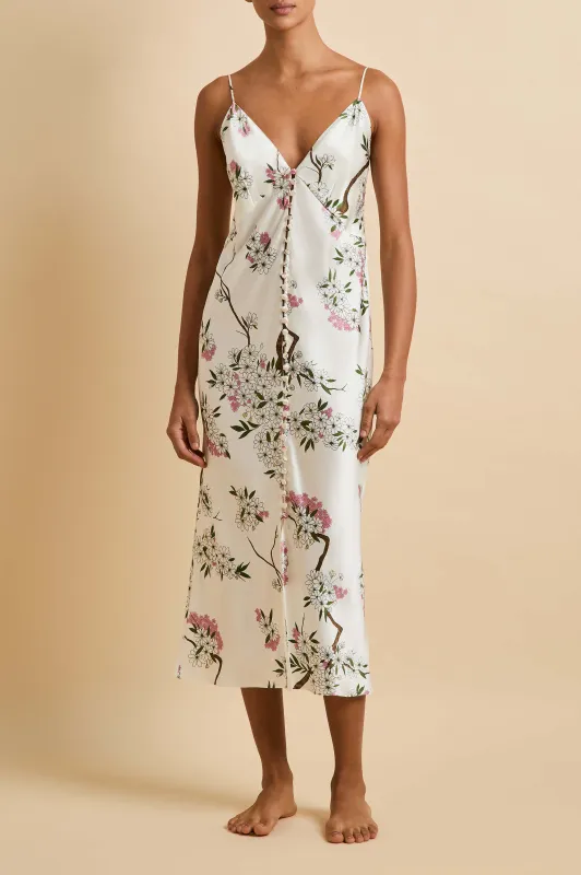 Ilse Ana Ivory Blossom Slip Dress in Silk Satin made by Olivia von Halle