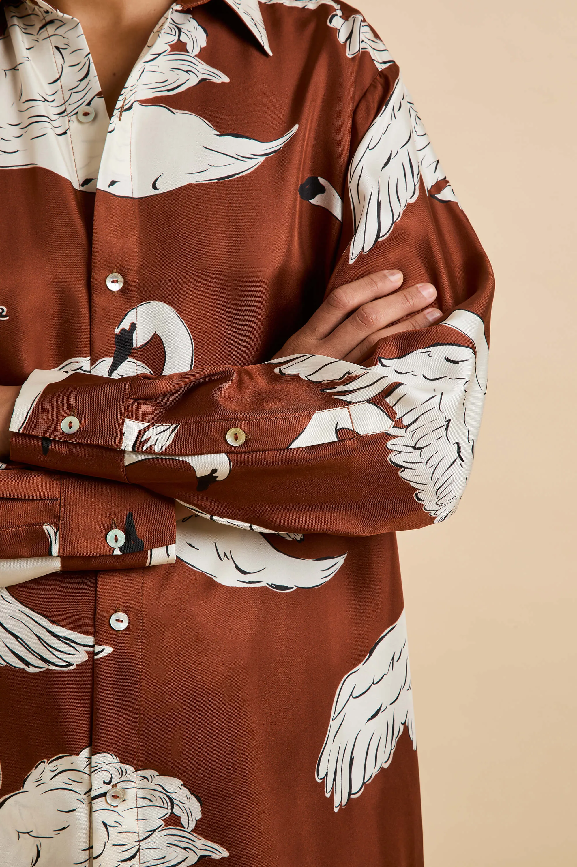 Kick Inés Brown Swan Pajamas in Silk Twill sold by Olivia von Halle product image thumbnail 4