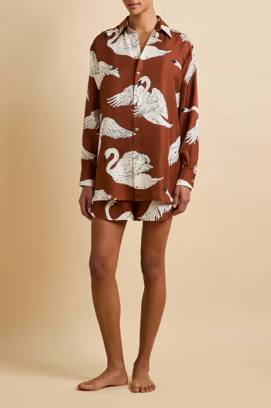 Kick Inés Brown Swan Pajamas in Silk Twill made by Olivia von Halle