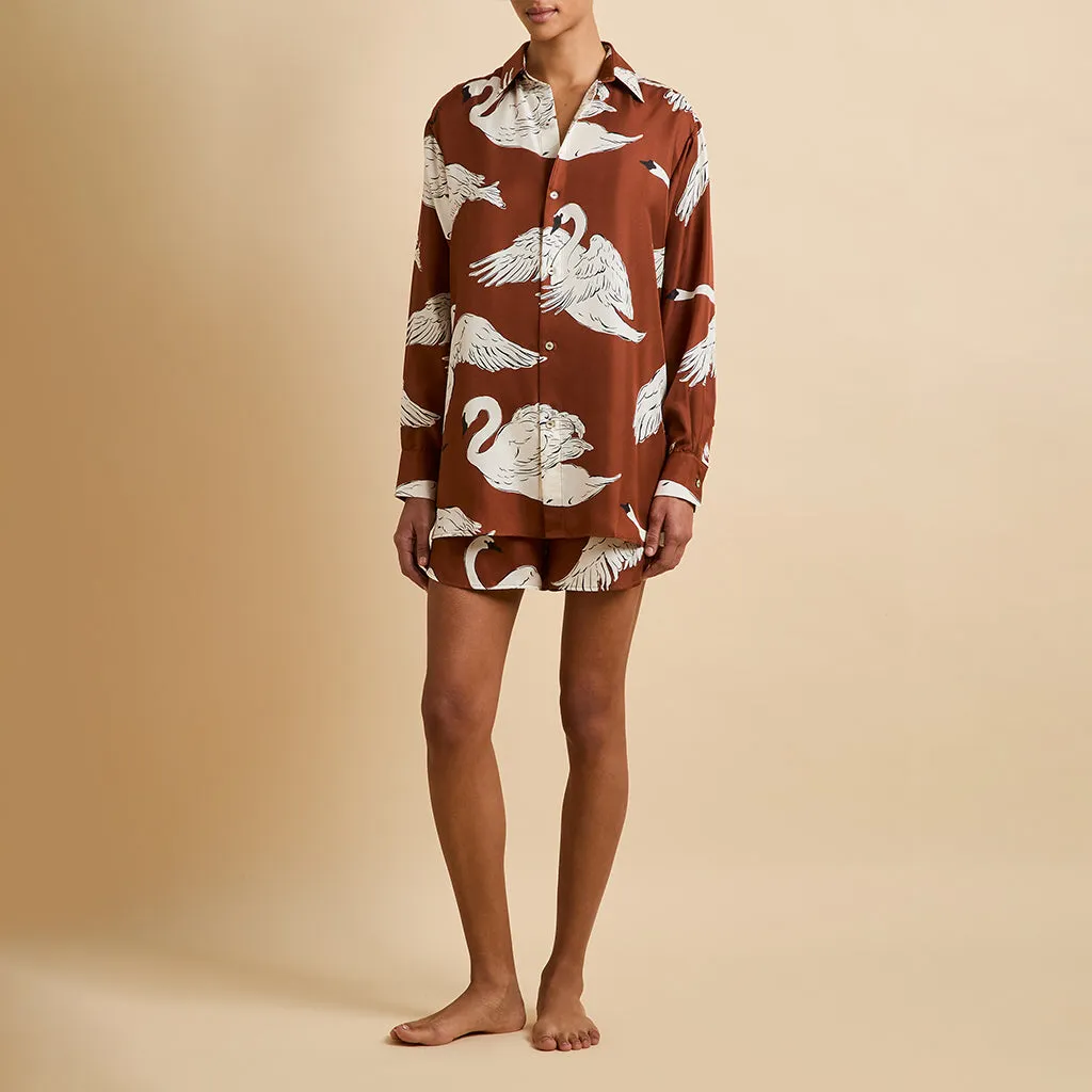 Kick Inés Brown Swan Pajamas in Silk Twill sold by Olivia von Halle product image thumbnail 2