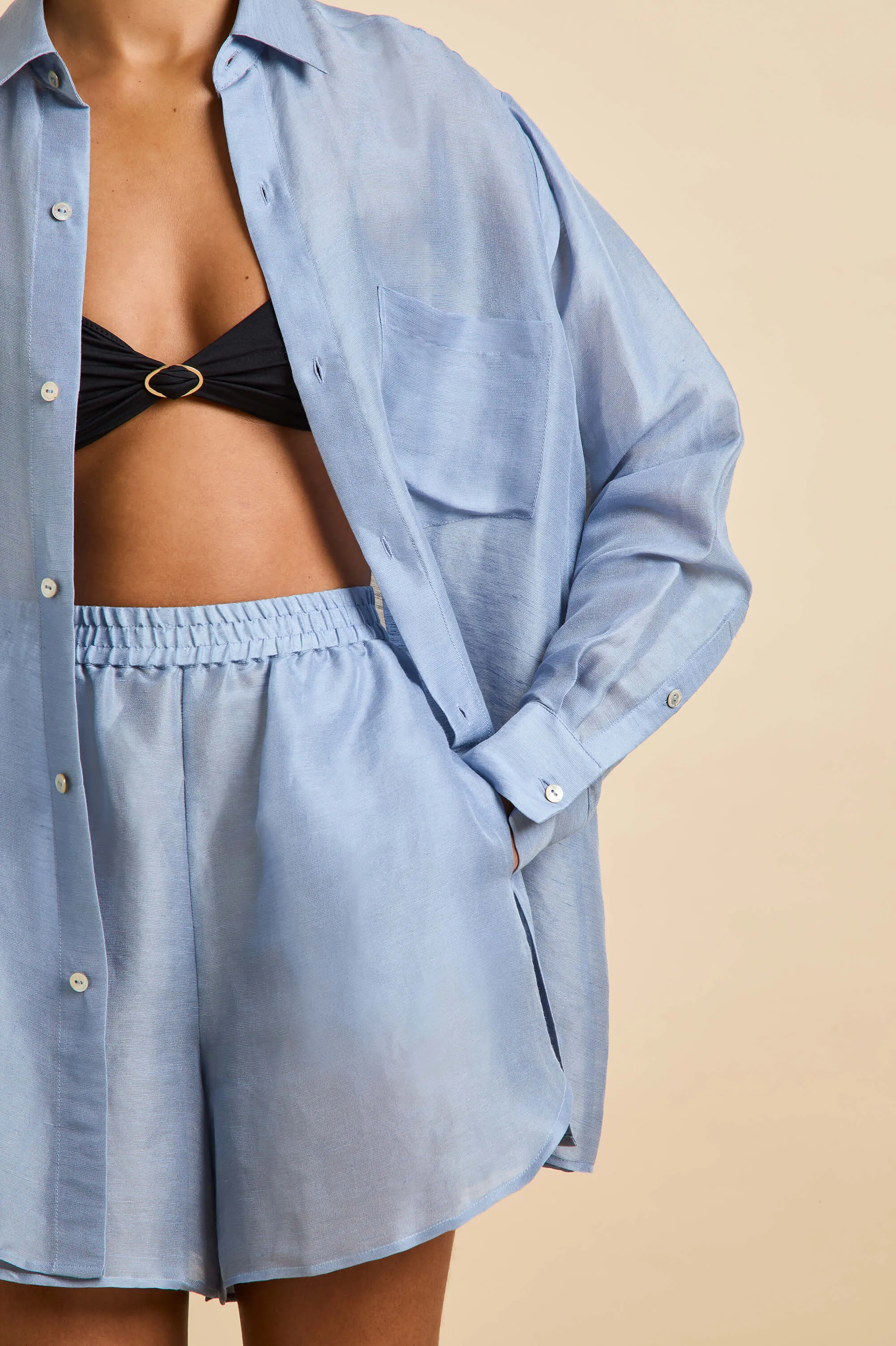 Kick Fog Blue Pajamas in Linen-Silk sold by Olivia von Halle product image thumbnail 3