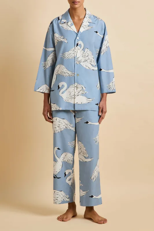 Casablanca Laia Blue Swan Pajamas in Cotton-Silk made by Olivia von Halle