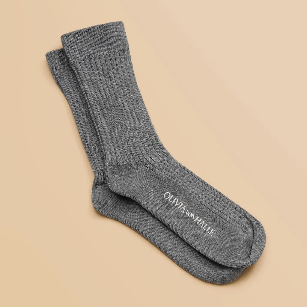 Spencer London Grey Socks in Silk-Cashmere sold by Olivia von Halle product image thumbnail 2