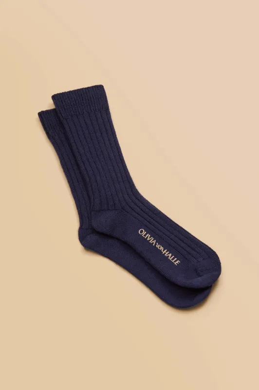 Spencer Osaka Navy Socks in Silk-Cashmere made by Olivia von Halle