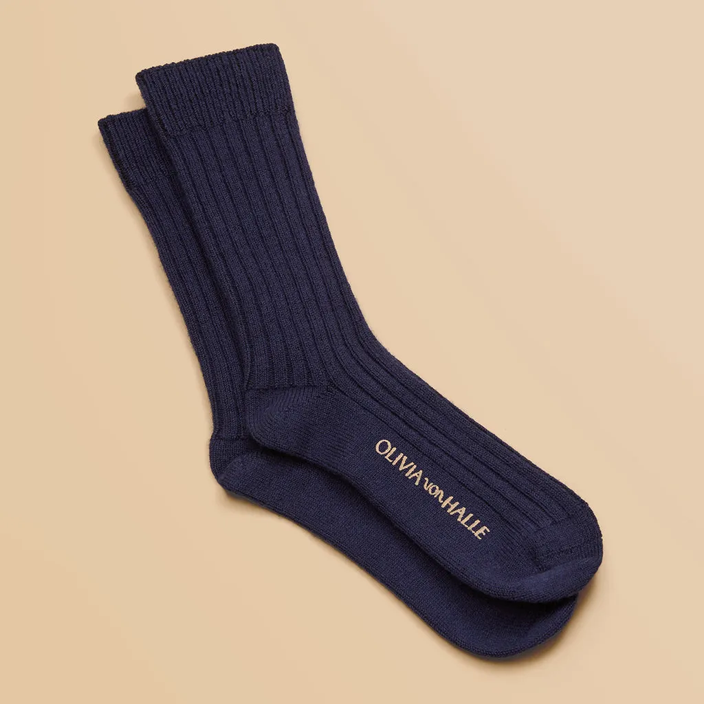 Spencer Osaka Navy Socks in Silk-Cashmere sold by Olivia von Halle product image thumbnail 2