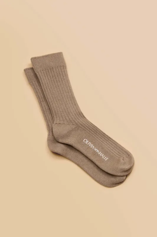 Spencer Dallas Beige Socks in Silk-Cashmere made by Olivia von Halle