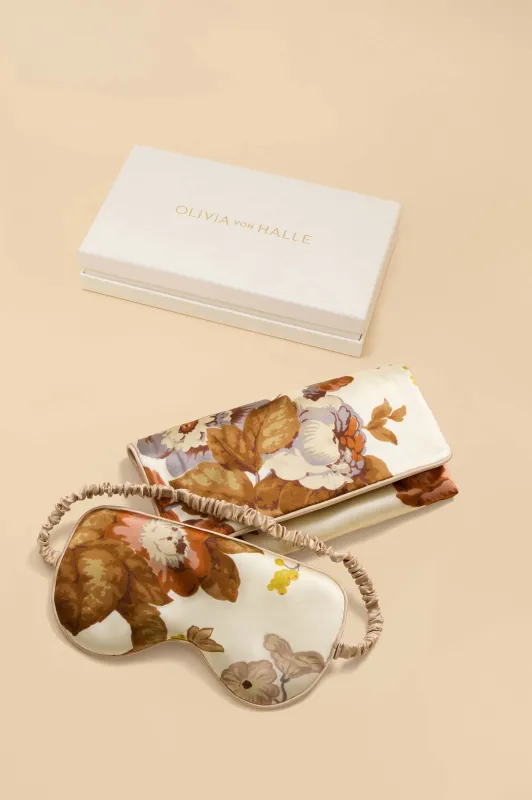 Audrey Violette Cream Floral Eye Mask in Silk Satin made by Olivia von Halle