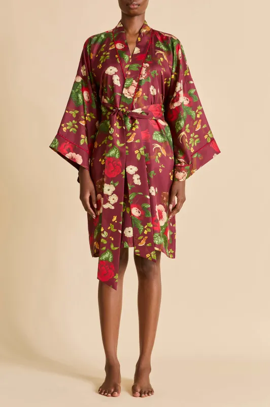 Mimi Florian Red Floral Robe in Silk Twill made by Olivia von Halle