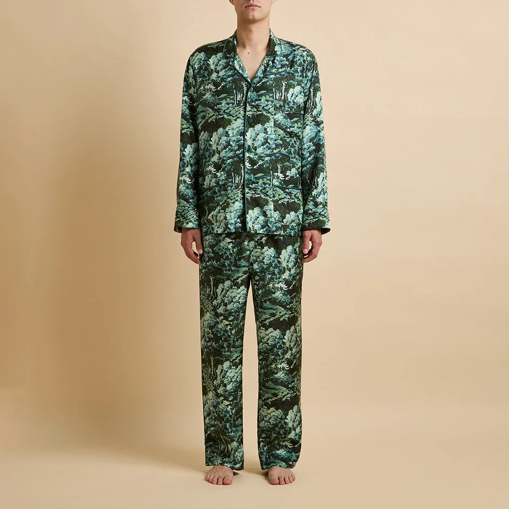 Laurent Linden Green Forest Pajamas in Silk Twill sold by Olivia von Halle product image thumbnail 2