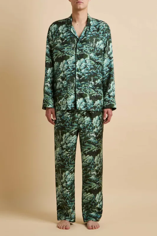 Laurent Linden Green Forest Pajamas in Silk Twill made by Olivia von Halle