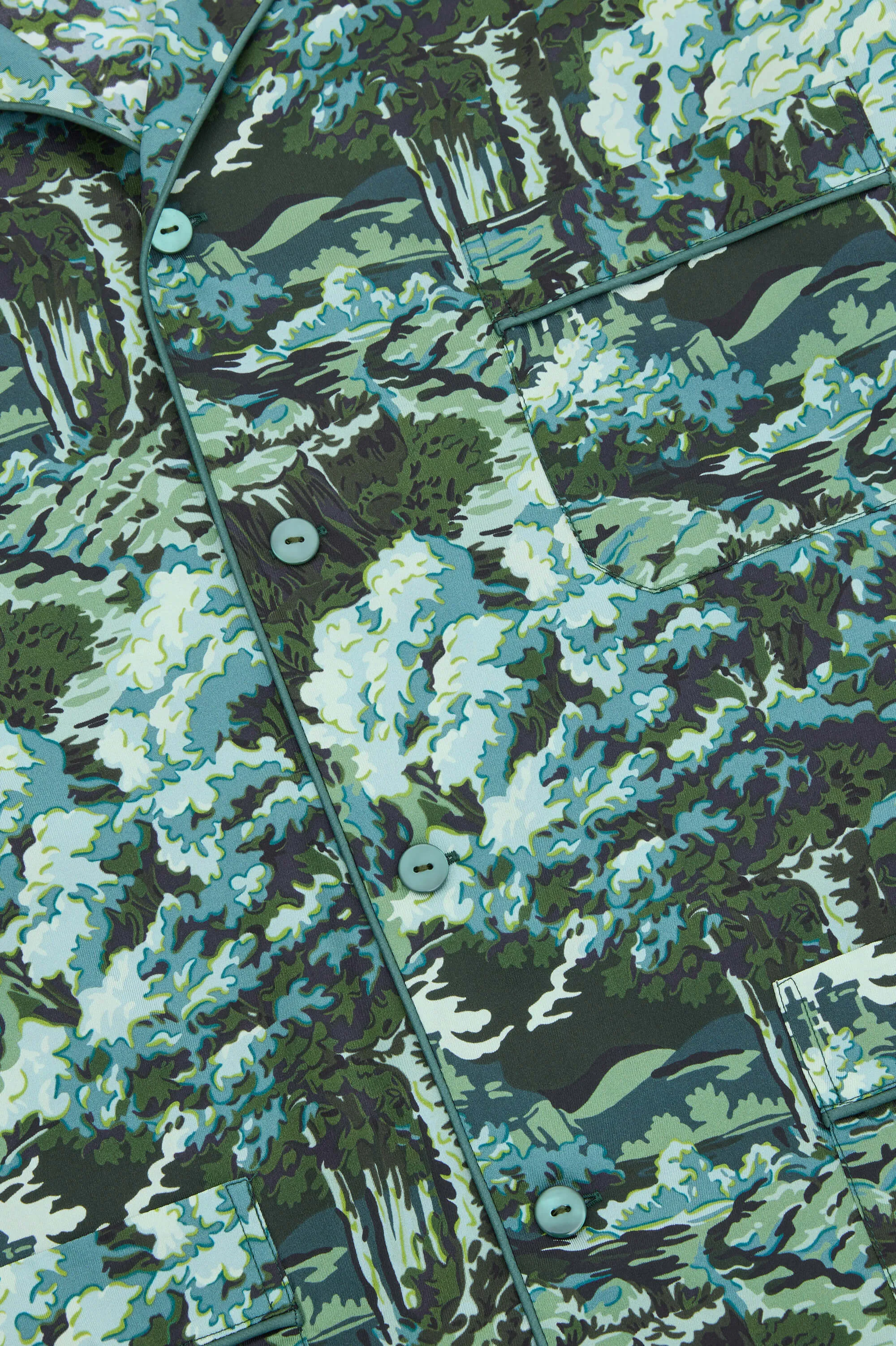 Laurent Linden Green Forest Pajamas in Silk Twill sold by Olivia von Halle product image thumbnail 5