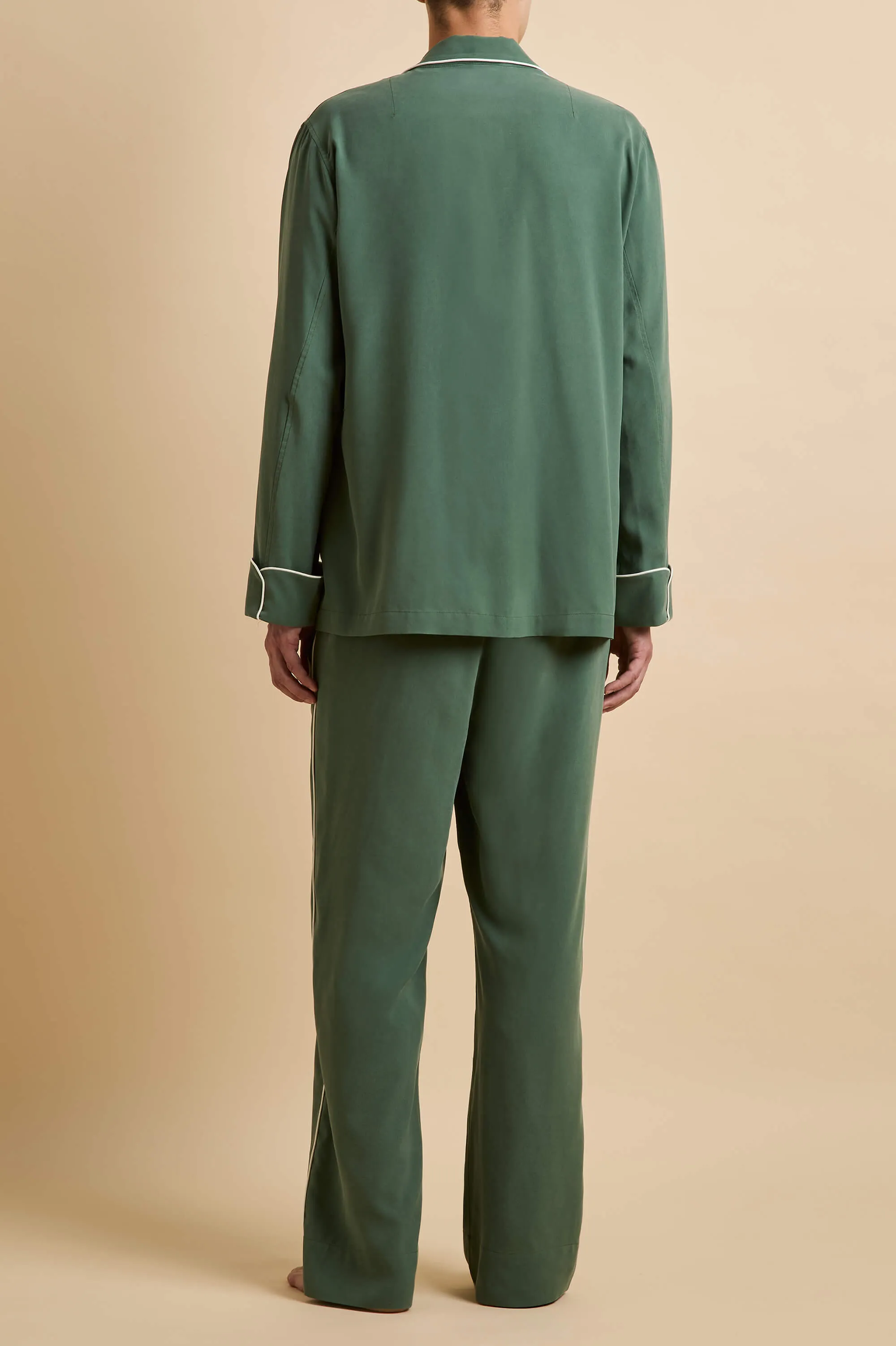 Laurent Green Pajamas in Sandwashed Silk sold by Olivia von Halle product image thumbnail 4