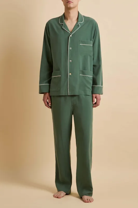 Laurent Green Pajamas in Sandwashed Silk made by Olivia von Halle