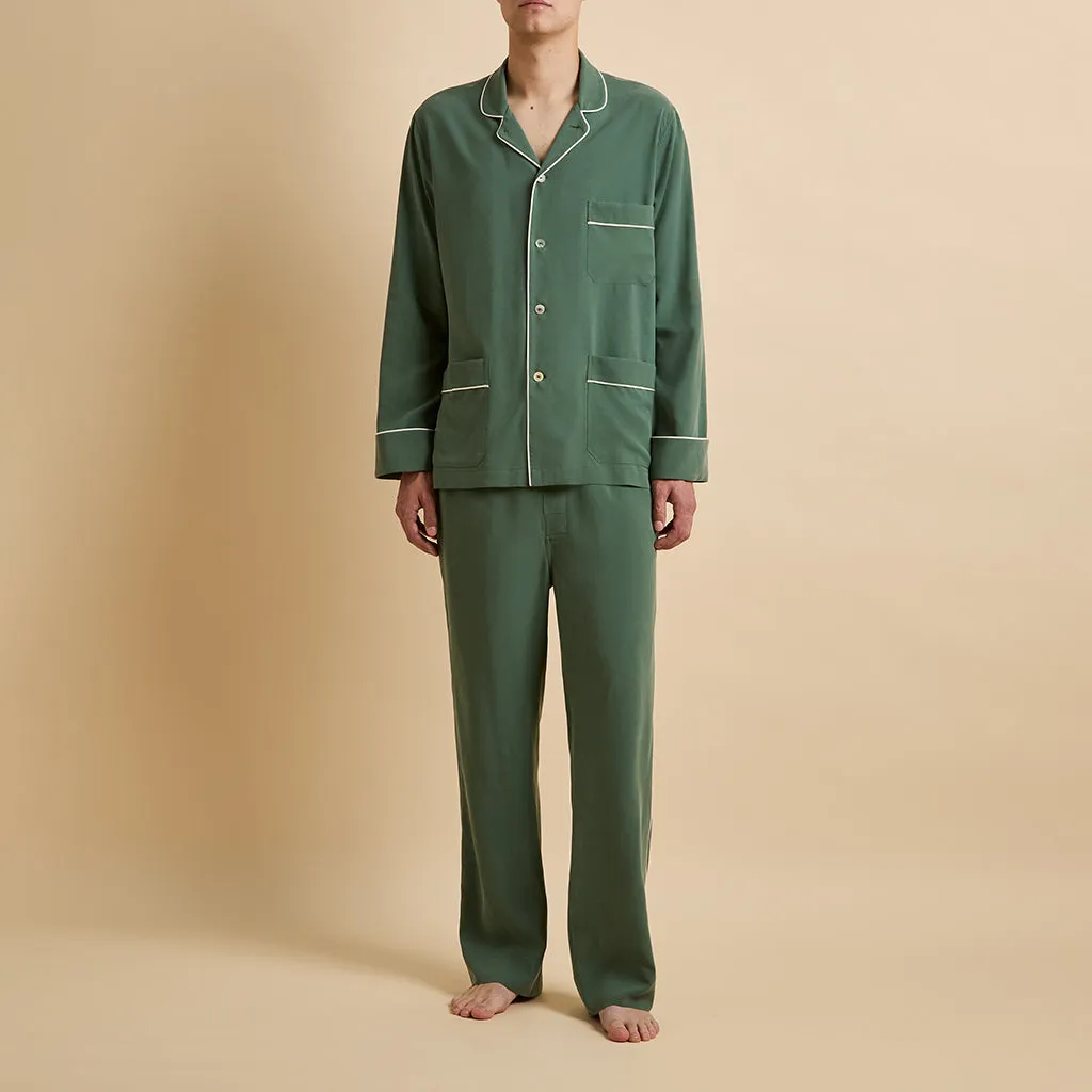 Laurent Green Pajamas in Sandwashed Silk sold by Olivia von Halle product image thumbnail 2