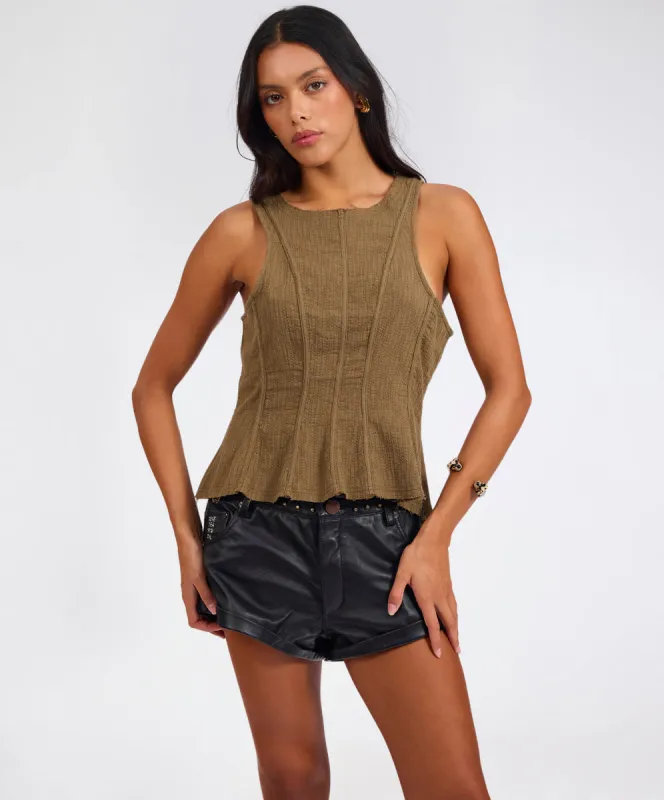 Desert Muse Peplum Tank Top - Khaki sold by One Teaspoon