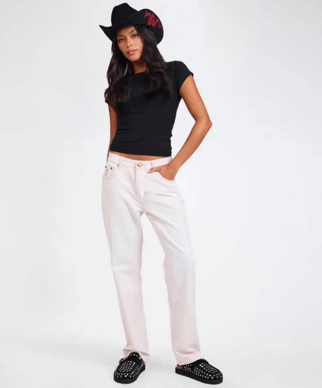 Austins Mid Waist Relaxed Straight Leg Jeans - Pink Tint made by One Teaspoon
