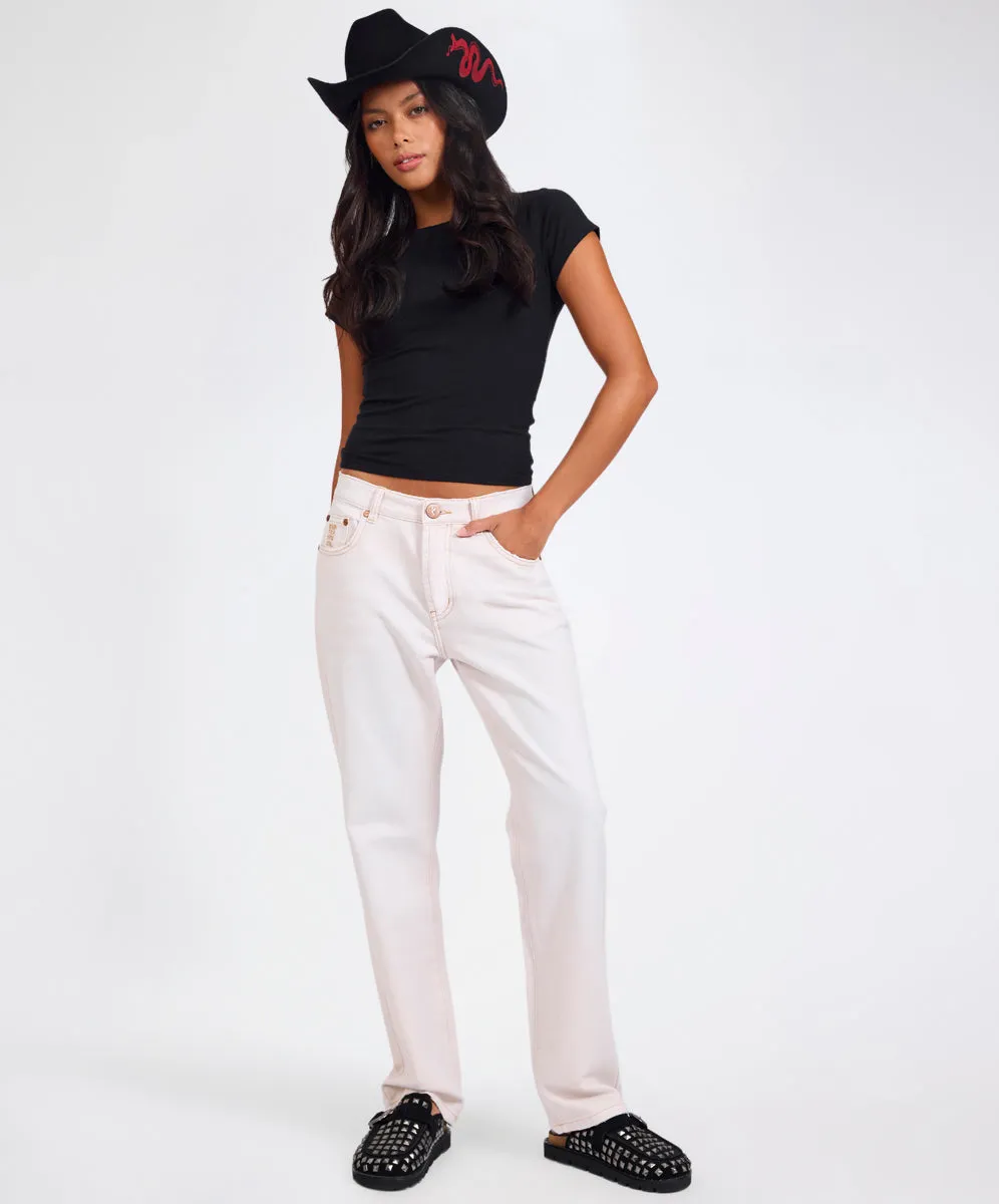 Austins Mid Waist Relaxed Straight Leg Jeans - Pink Tint sold by One Teaspoon