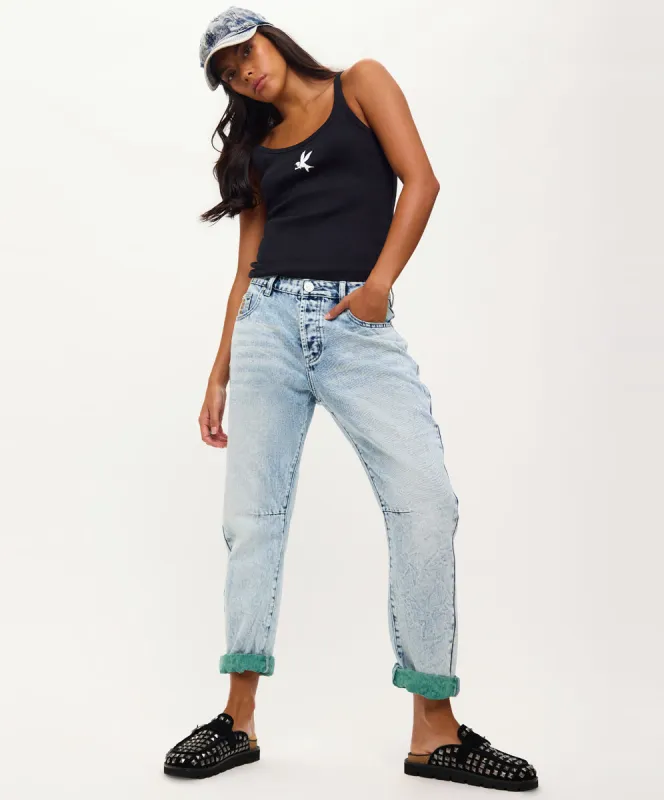 Saints Low Waist Boyfriend Denim Jeans - Blue Fields made by One Teaspoon