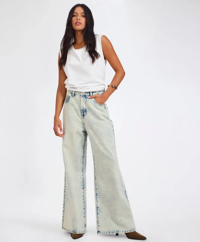 Love Machines Mid Waist Super Wide Leg Denim Jeans - Ambrosia Blue sold by One Teaspoon