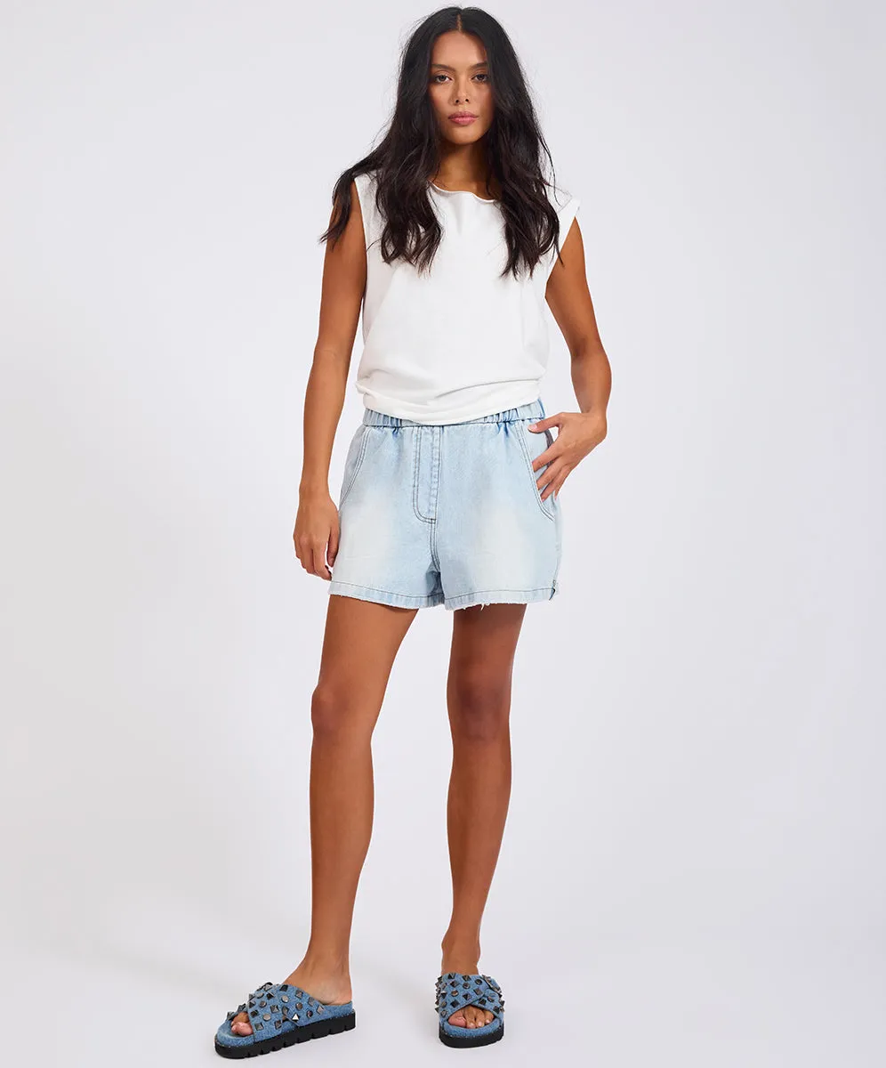Funks High Waist Elasticated Flippy Denim Shorts - Blue Latte sold by One Teaspoon product image thumbnail 3