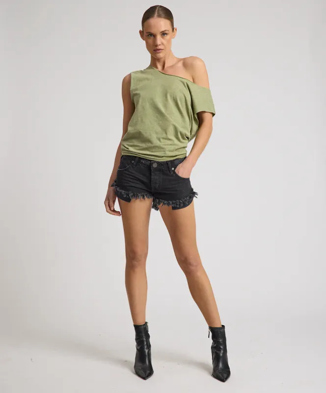 Dukes Low Waist Mini Denim Shorts - Double Black sold by One Teaspoon