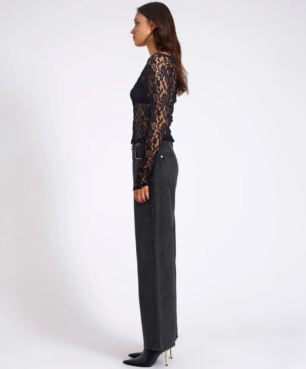 Wednesday Lace Long Sleeve Top - Black sold by One Teaspoon product image thumbnail 4