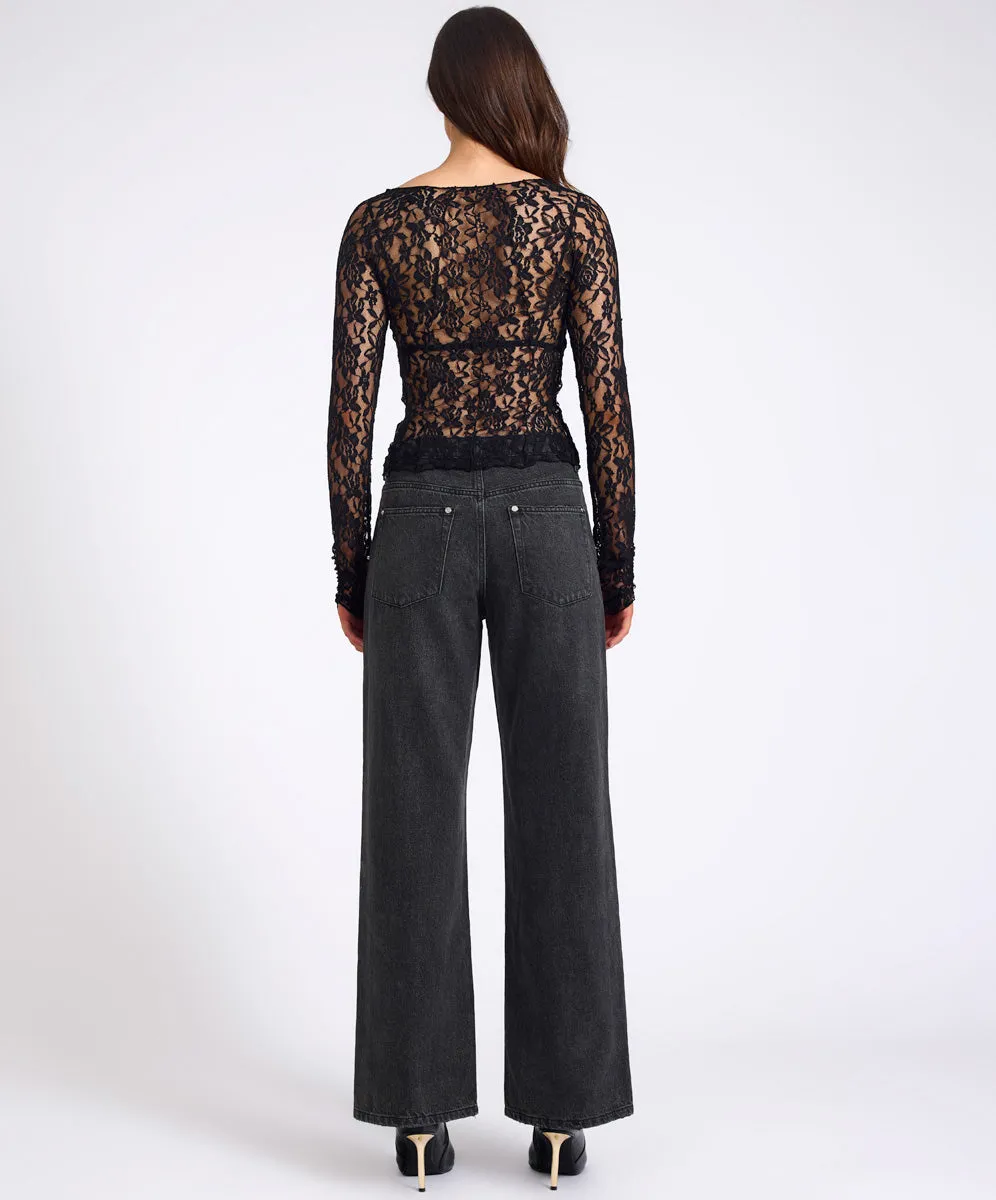 Wednesday Lace Long Sleeve Top - Black sold by One Teaspoon product image thumbnail 5