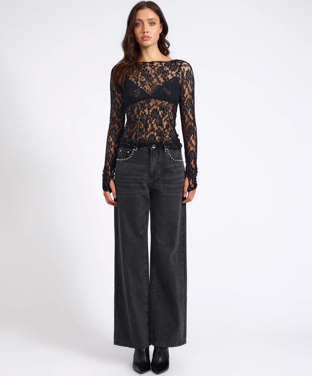 Wednesday Lace Long Sleeve Top - Black sold by One Teaspoon product image thumbnail 2