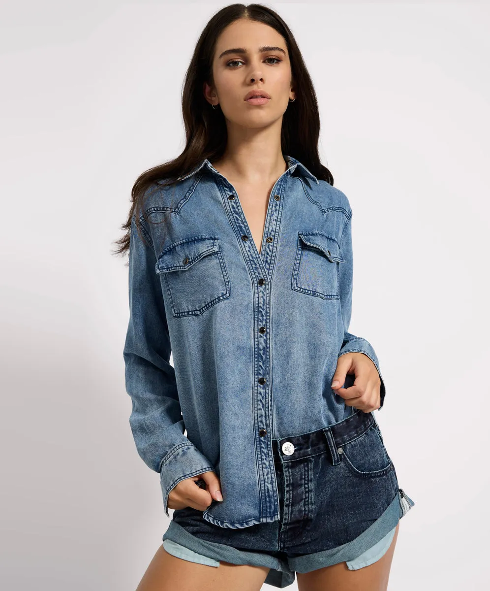 Tencel Western Shirt - Blue sold by One Teaspoon product image thumbnail 4