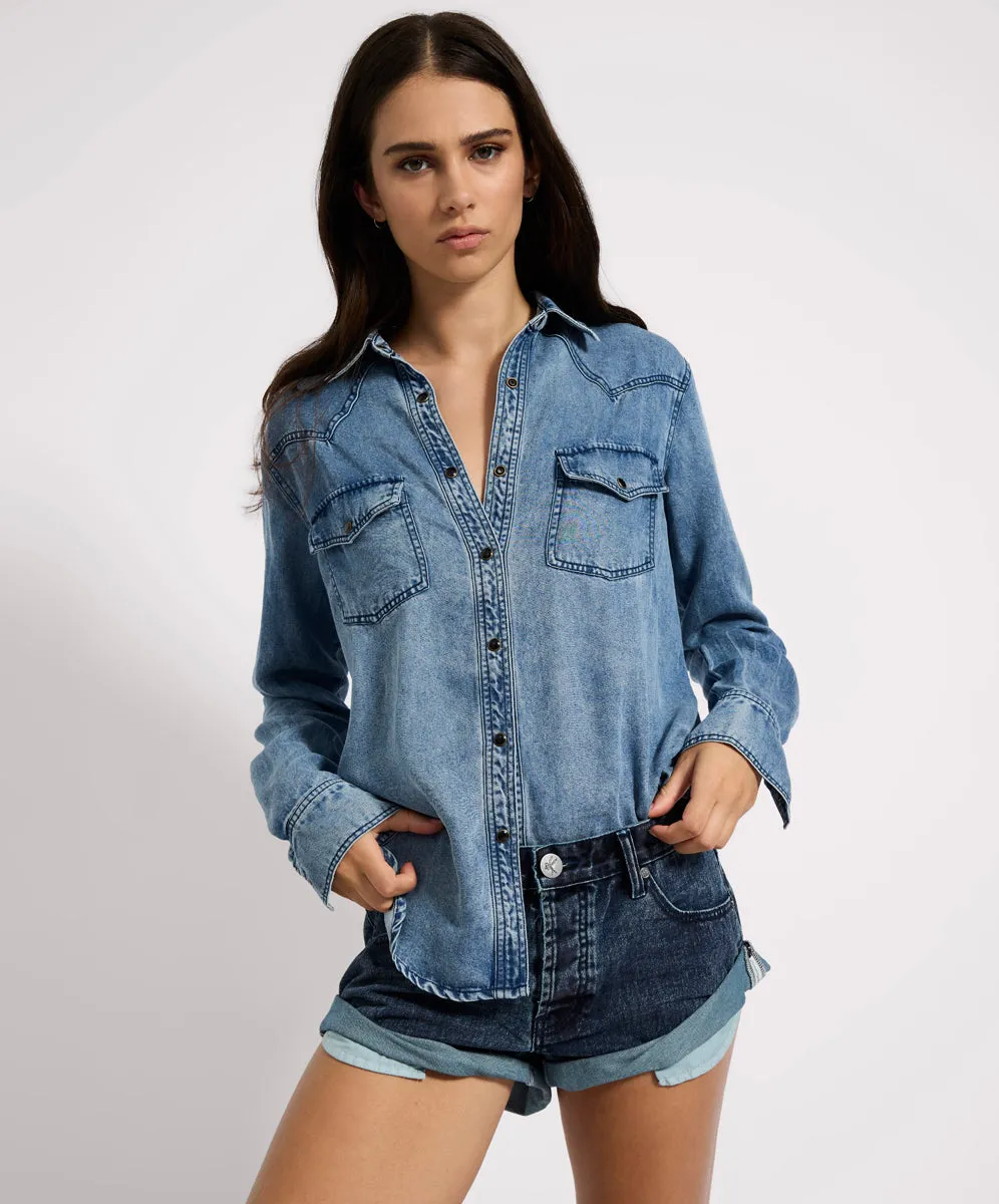 Tencel Western Shirt - Blue sold by One Teaspoon