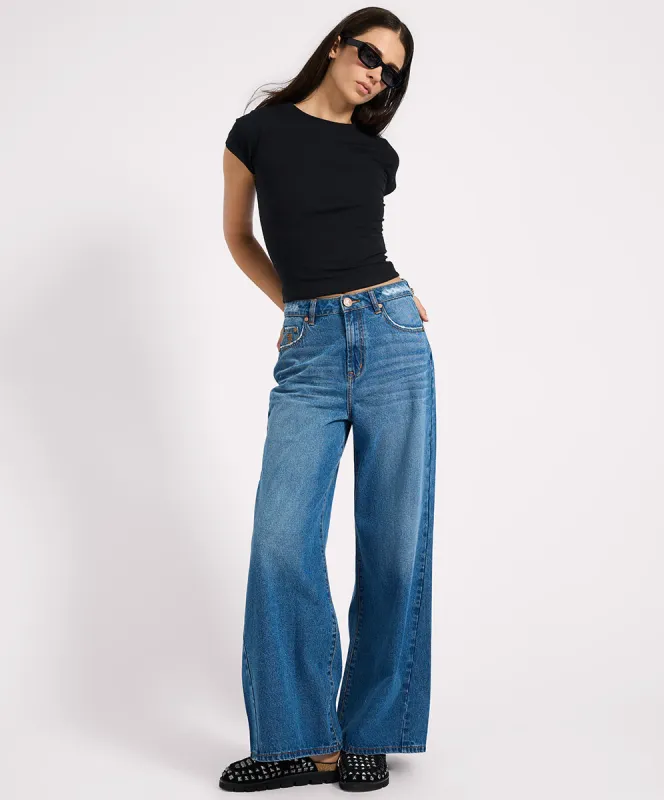 Love Machines High Waist Super Wide Leg Denim Jeans - Pacifica sold by One Teaspoon
