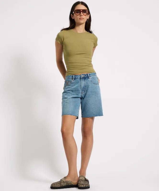 Jacksons Mid Waist Wide Leg Denim Shorts - Blue Crush made by One Teaspoon